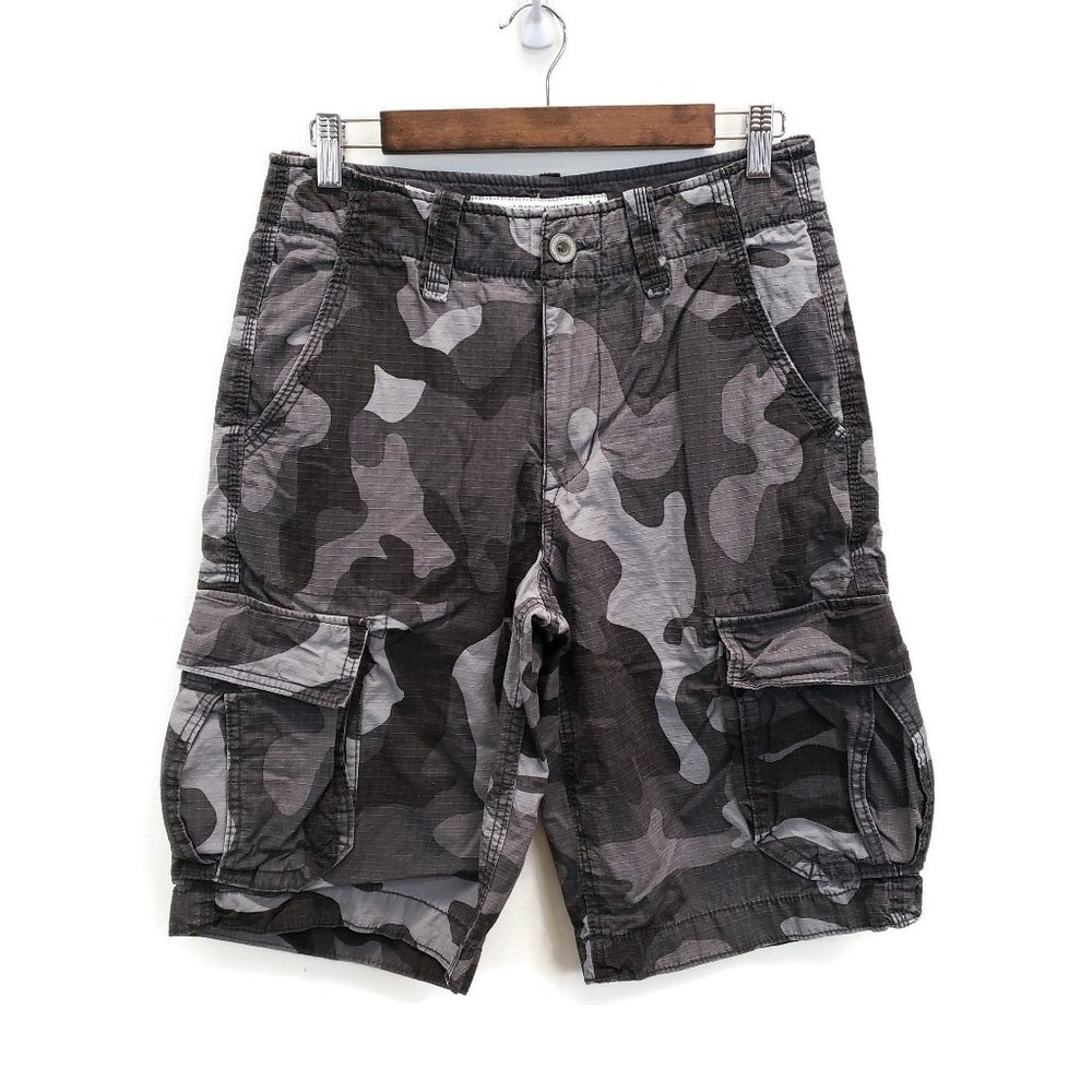 American Eagle Mens Gray Camo 12" Inseam Longboard Shorts Size 28 Classic Cargo